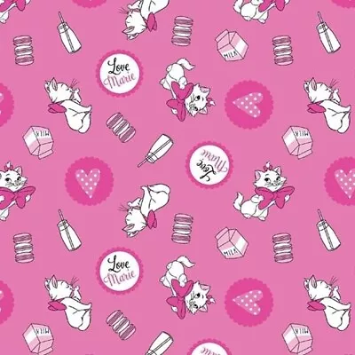 Sale Disney Aritocats Marie Loves Milk 100% Cotton Pink White Cat Fabric Bthy • $4.99