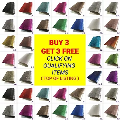 Chunky Sparkling Glitter PU Leather Fabric A4 Sheets Hair Bows Craft Code #021 • £2.19