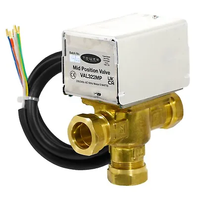 TOWER 22mm Valve Mid Position VAL322MP 3 Port Motorised Central Heating Control • £49.39