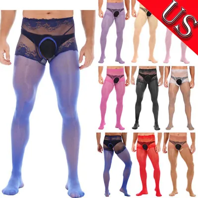 US Mens Floral Lace Sissy Open Crotch Pantyhose Stockings Crossdresser Lingeries • $8.36