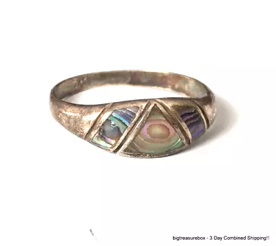 Vtg Ring MARKED TDP 925 STERLING SILVER Size 8 Abalone Shell Band Jewelry Lot Y • $3.25