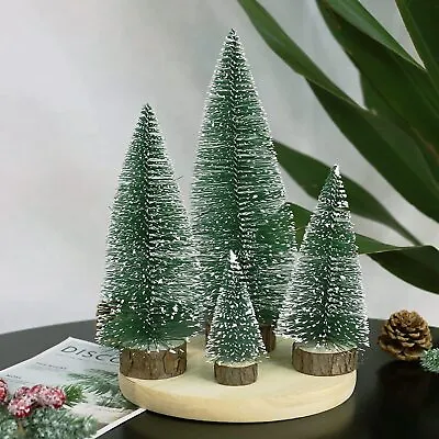 £5.95 • Buy 4 Pcs Christmas Small Pine Mini Tree Sisal Bottle Brush Snow Frost Fake Tree NEW
