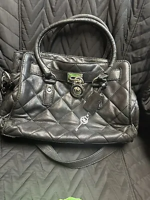 Michael Kors Large Hamilton Quilted Shoulder Bag Handbag With Lock &Key Black • $47