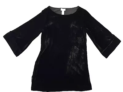 Soft Surroundings Black Velvet Silk Blend Dress Size Small 3/4 Flare Sleeves • $29.88