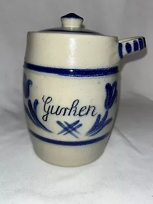 Vtg.Goebel Merkelbach Salzglasur Gurken Jar With Lid Salt Glazed Germany Blue 6” • $29.95