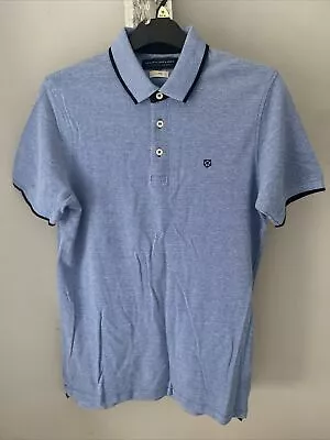 PREMIUM By JACK & JONES Mens Light Blue Cotton Polo Shirt With Navy Trim Size L • £9.99