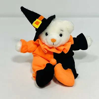 Russ Berrie Mischief Jr Bear Plush Halloween Jester 5” Orange Black Witch Hat • $8.16