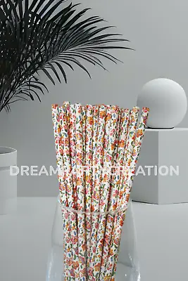 Eco-Friendly 7.75  MULTI-COLOR FLORAL Design Paper Straws Choose Package Amount • $1.95