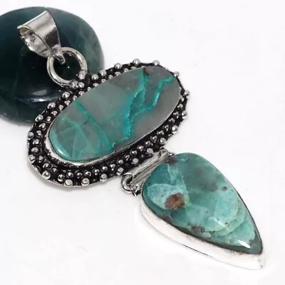 925 Silver Plated-Quantum Quatrro Ethnic Long Gemstone Pendant Jewelry 2.6  JW • $3.99