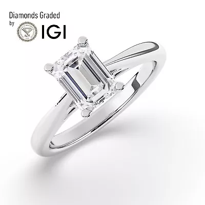 Emerald Solitaire 18K White Gold Engagement Ring 2ct Lab-grown IGI Certified • £1500