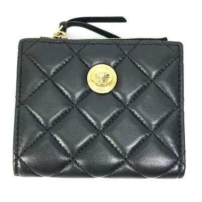 VERSACE Medusa Compact Wallet Folded Wallet Leather Black • $462