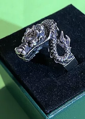 Sz 8.5 Big FIERCE DRAGON 3D Figural Sterling Silver 925 Thick Mens Serpent Ring • $9.99