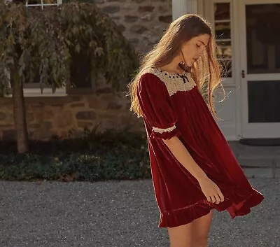 Doen Rondes Dress Holiday Red Mini Velvet S Skirt MNZ Cottagecore YSL Totokaelo  • $589.95