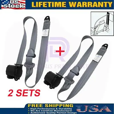 2Set 3 Point Retractable Car Safety Seat Belt Lap Diagonal Belt Adjustable Gray • $27.99