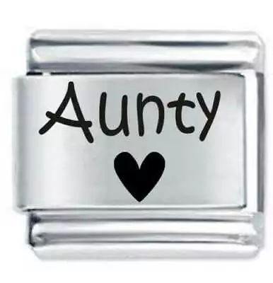 AUNTY HEART  Family * Daisy Charm For 9mm Stainless Steel Italian Charm Bracelet • £4.45