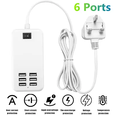 Multi 6-Ports USB Phone Charger Socket Fast Charging Station Adapter UK Plug 5V • £7.97