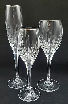 Lot Of (3) Mikasa Crystal  Arctic Lights Platinum  Glasses Wine Goblet Flute • $60