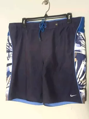 NIKE Swim Shorts Blue Hawaiian Floral Vintage Swimwear Board Lined Trunks Mens S • $12.99