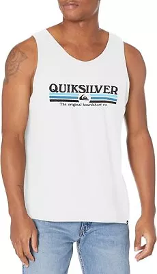 Quiksilver Men's S L Lined Up Mt1 Tee Shirt TANK TOP WHITE CLASSIC LOGO SMALL LG • $19.99