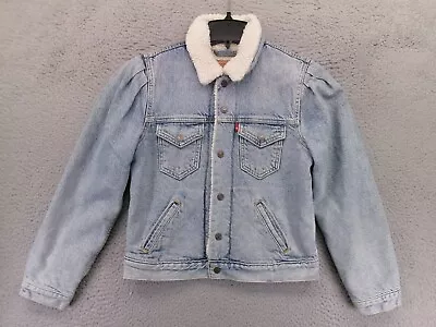 Levis Denim Jacket Mens XS Trucker Blue Jean Sherpa Lined Snap Button • $29.95