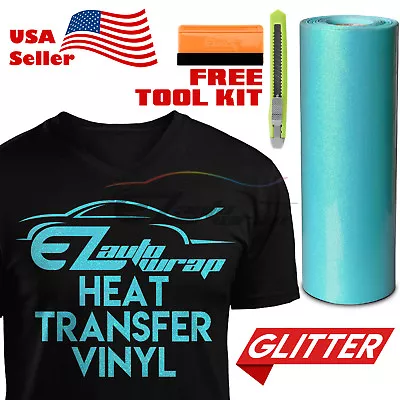 Teal Neon Glitter Heat Transfer Vinyl HTV T-Shirt 20  Wide Iron On /Heat Press • $5.99