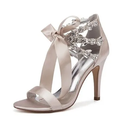 2020High Heel Crystal Bridal Sandals Open Toe Rhinestone Bridesmaid Shoes Summer • £111.42