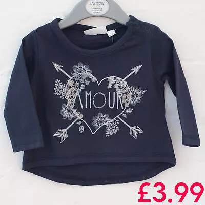 Baby Girls Long Sleeve Top T-Shirt Popper Fastening 100% Cotton 0 3 6 9 Months • £3.99