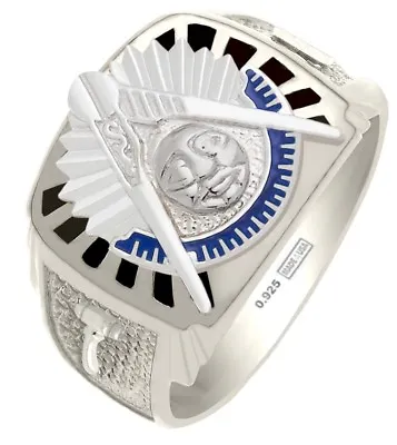 Customizable Solid Back Mens 0.925 Sterling Silver Gold Masonic Past Master Ring • $233.99