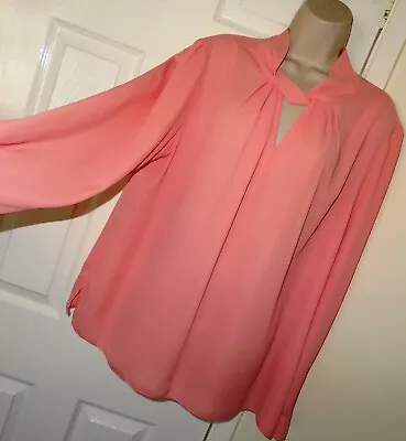 Womens🦋DOROTHY PERKINS🦋coral Twist Neck Chiffon Longline Top Blouse Size 20 • £8.99