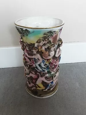 Capodimonte Vintage Cylinder Vase With Figural Nudes Handpainted  • £35