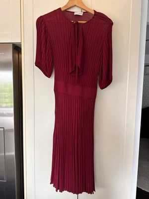 $100 • Buy SCANLAN THEODORE  Cabernet  Ribbed Pleat Dress With Slip - Size XS