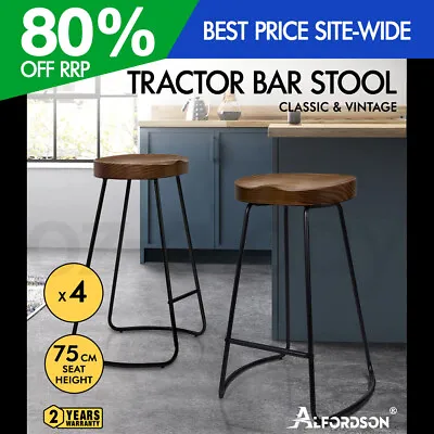 $289.95 • Buy ALFORDSON 4x Bar Stools 75cm Tractor Kitchen Wooden Vintage Chair Dark