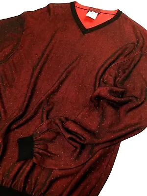 Gianni Versace Vintage '98 Rayon Sweater Men V Neck Knit Sheeny Burgundy Red • $155.64