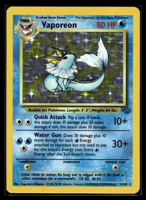 Pokemon Jungle Vaporeon (12) Holo Rare #12/64 • $9.86