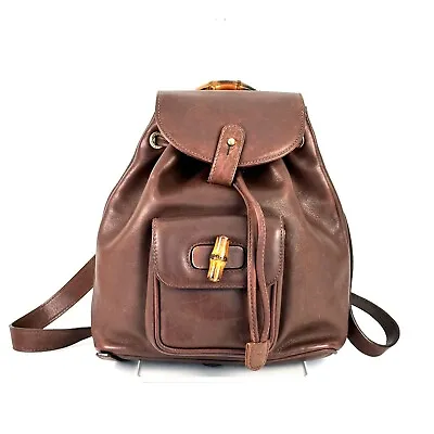 Vintage Gucci Bamboo Backpack Mini Leather Brown Authentic • $219