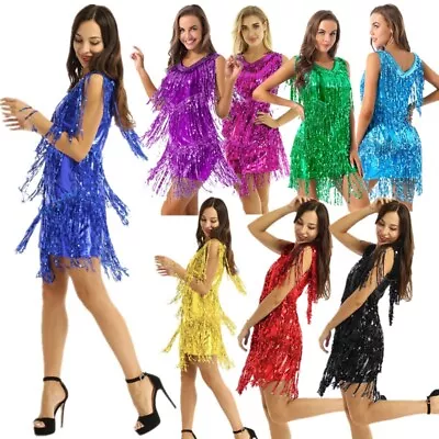 £11.99 • Buy Women V Neck Sequin Ballroom Salsa Samba Rumba Tango Latin Dance Dresses Costume