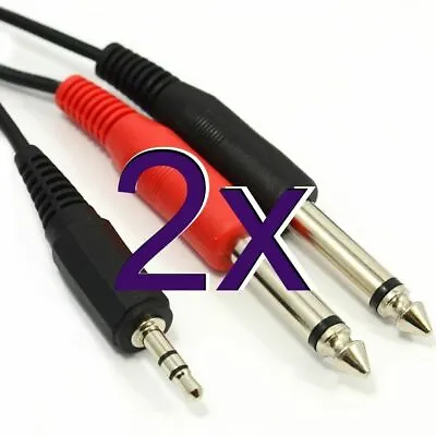 [2 Pack] 3.5mm Stereo Jack To 2 X 6.3mm Mono Jacks Cable Lead • £4.67