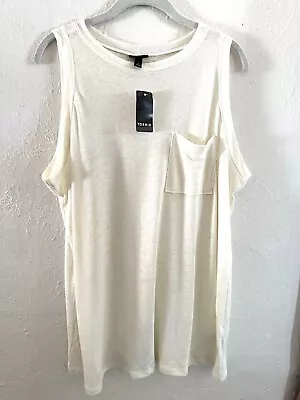 Torrid Semi-Sheer Pristine Cream Linen Blend Crew Neck Pocket Tank  1 1XL (14-16 • £12.04