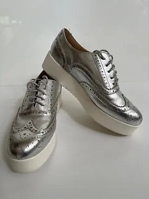 Siren Womens Silver Leather Oxford Wedge Size 9 (40) • $45
