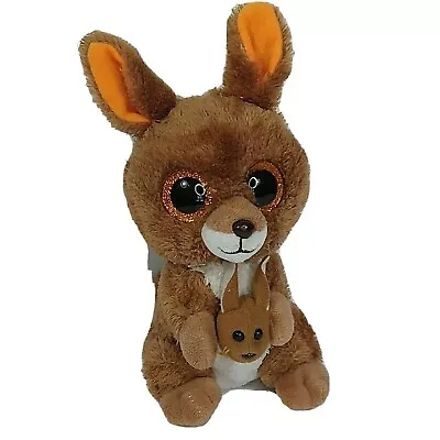 TySilk Kipper Kangaroo Plush Toy Stuffed Animal Brown Large Glittery Eyes 8 Inch • $12.75