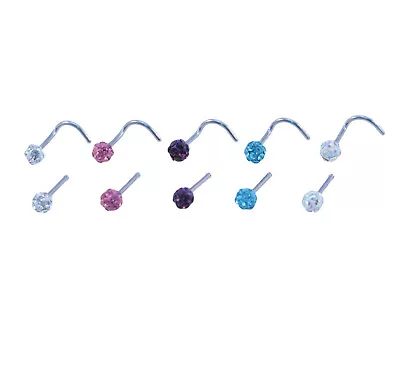 SHAMBALLA Crystal GEM NOSE STUD SCREW CURVED SURGICAL STEEL NOSE PIN RING • £1.99