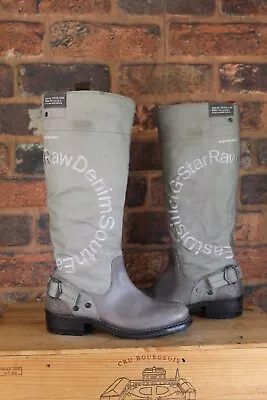 Grey Leather & Canvas Pull On Biker Style Boots Size 3 / 36 By Gstar Raw Good • £32