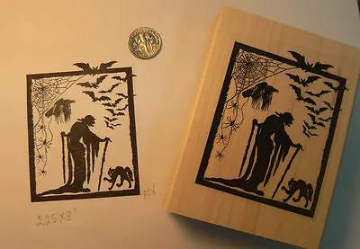 Witch With Raven Rubber Stamp-WM Halloween P35 • $14