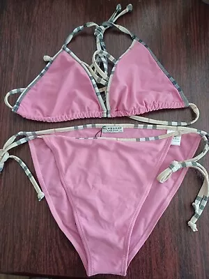 (1) Pink Burberry Nova Check Two Pieces Bikini Set Swinsuit  Size L  • $149.99