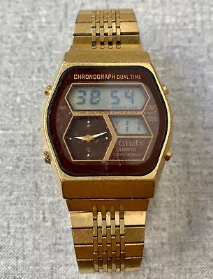 Citizen Quartz Crystron LC 41-902 Watch Chronograph Dual Time Vintage Brown Dial • $75