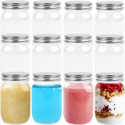 8 Ounce Clear Plastic Mason Jars Containers With Screw On Lids - Refillable R... • $22.73