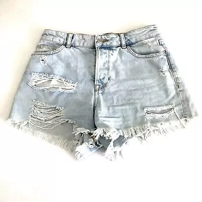 Zara Women's Denim Jean Shorts High Rise Rips Size US4 EU 36 Color Blue • $20.98