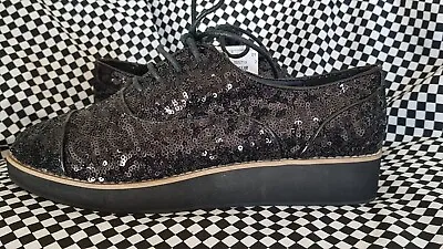 London Rebel Brothel Creeper Black Sequined Lace Up Brogue Shoes 6 1/2 40 New • £10