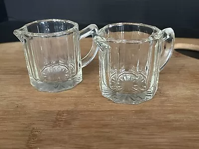 2 Vintage Pressed Clear Glass Creamer Individual Maple Syrup Pitcher Panel Look • $13.99