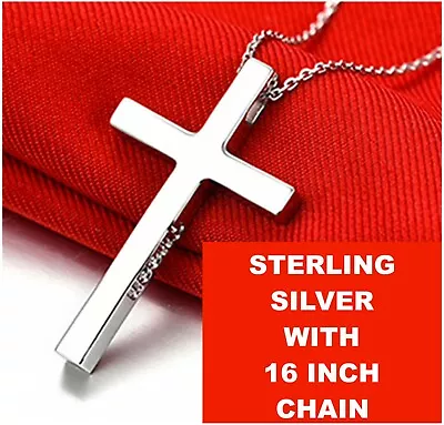 Men & Women's 925 Sterling Silver Large Cross Pendant + Necklace Chain  • $14.99